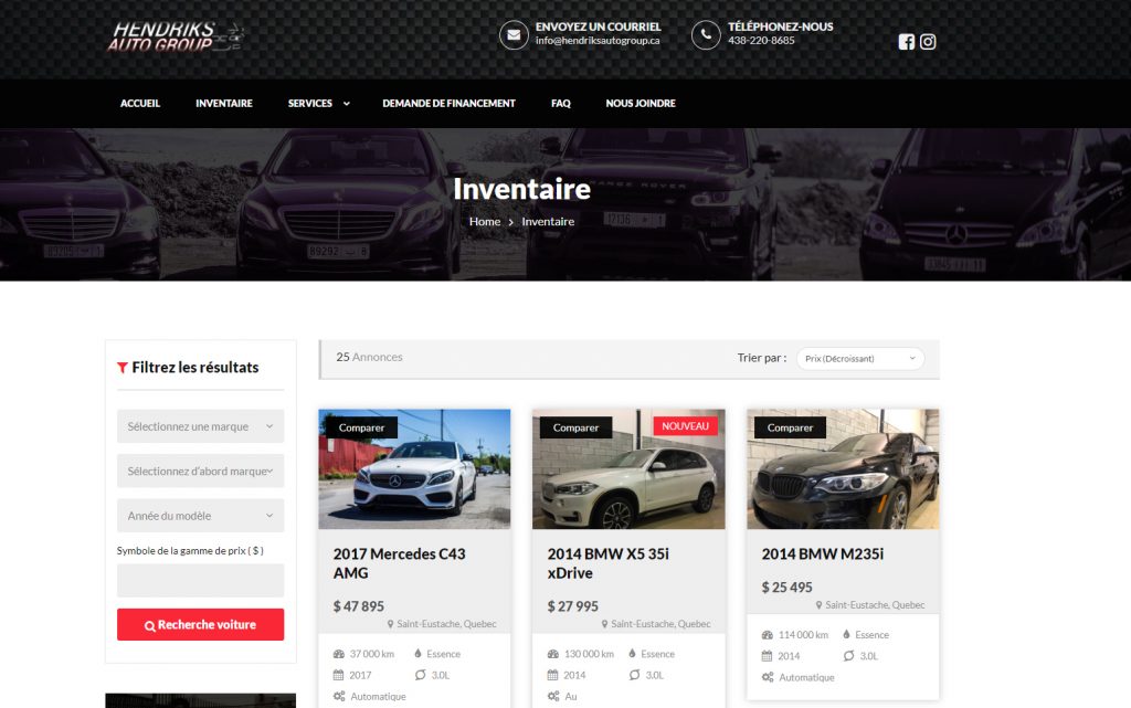 hendriks auto group saint eustache website inventory by progressive web solutions