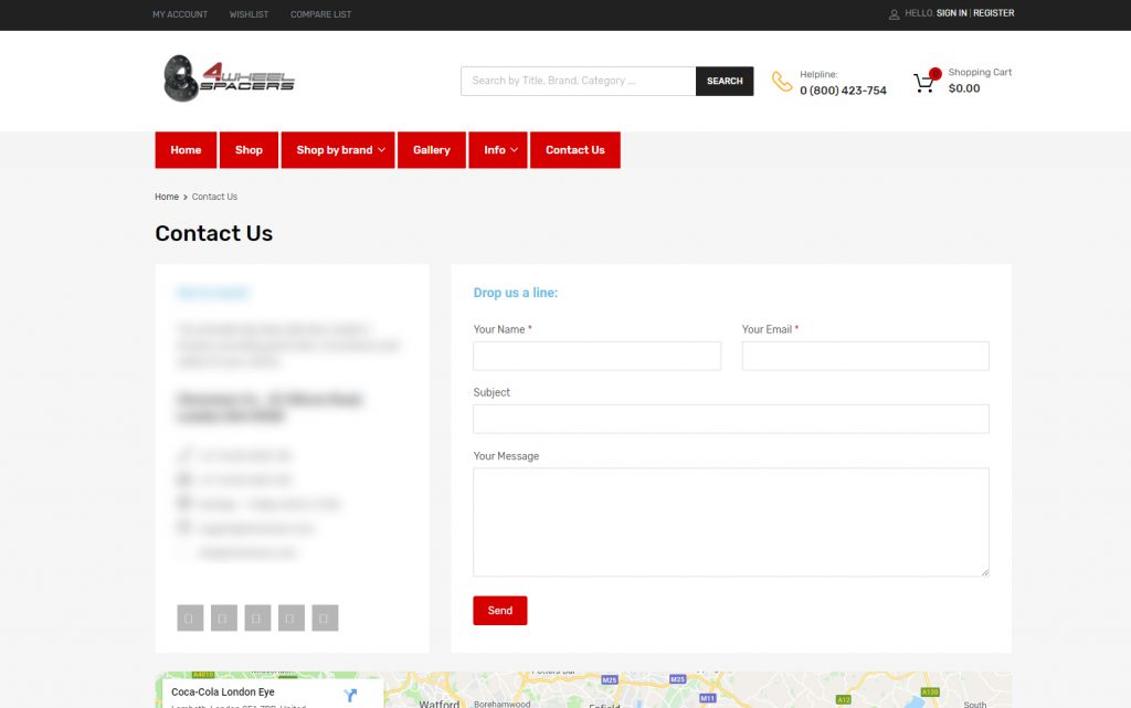 4wheelspacers website contact page by progressive web solutions