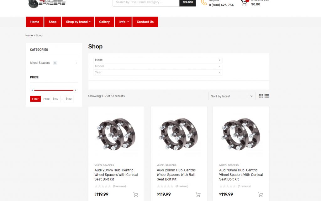4wheelspacers website shop page by progressive web solutions