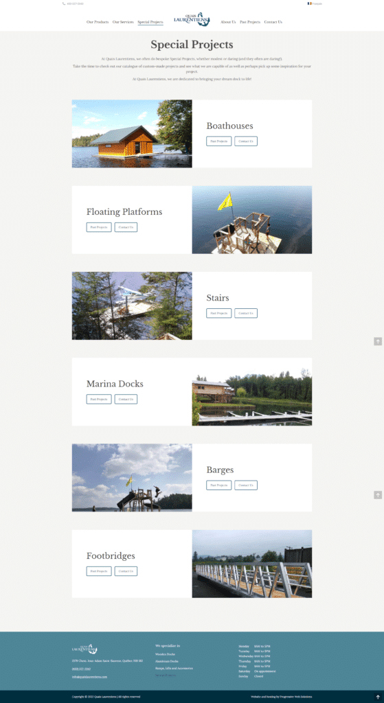 Quais Laurentiens Saint Sauveur Quebec Wordpress website special projects Progressive Web Solutions Montreal