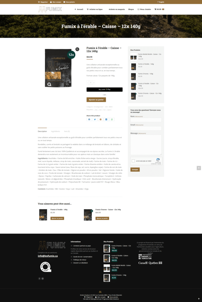 Fumix product page woocommerce website val david quebec progressive web solutions