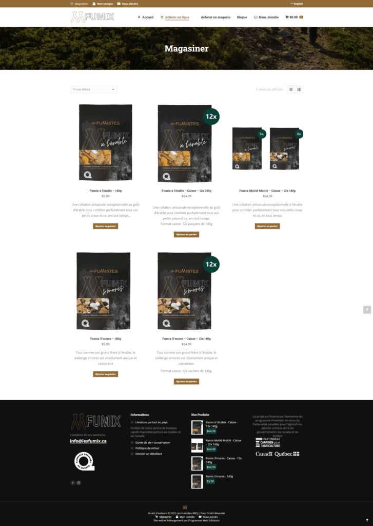 Fumix shop woocommerce website val david quebec progressive web solutions